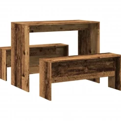 vidaXL 3-delige Eettafel en bankenset bewerkt hout oud houtkleurig
