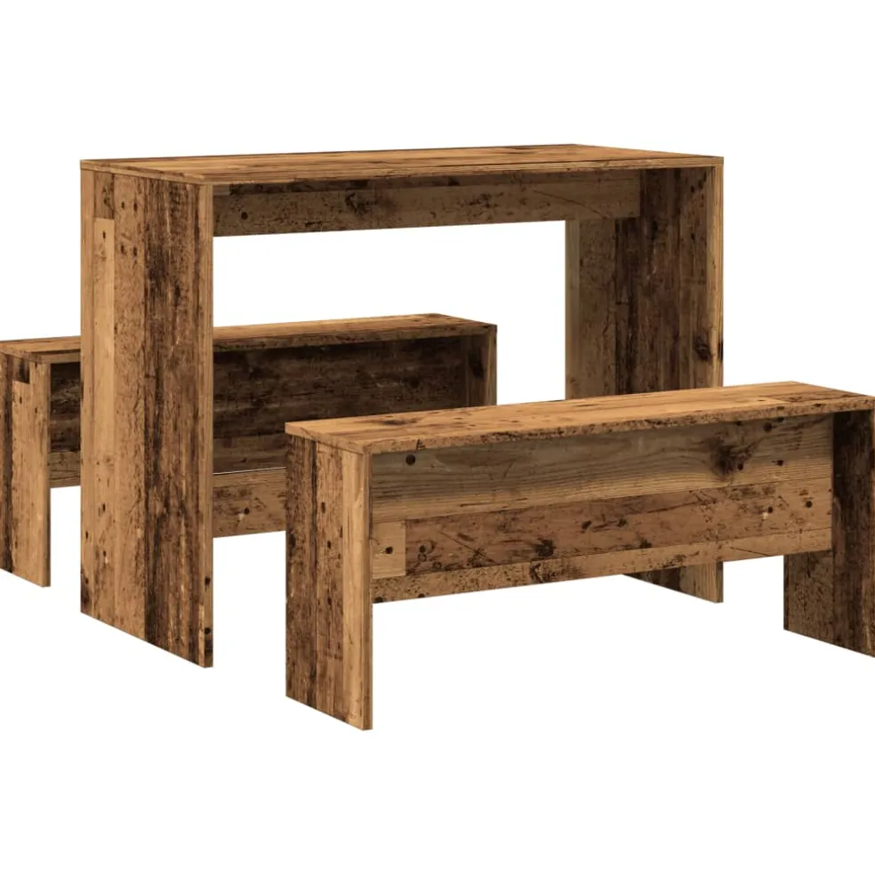 vidaXL 3-delige Eettafel en bankenset bewerkt hout oud houtkleurig