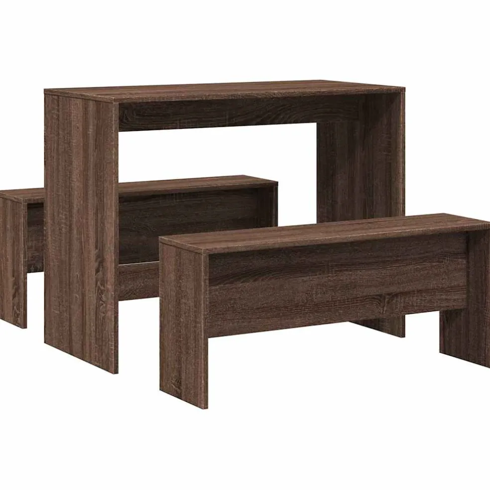 vidaXL 3-delige Eettafel en bankenset bewerkt hout bruin eikenkleur