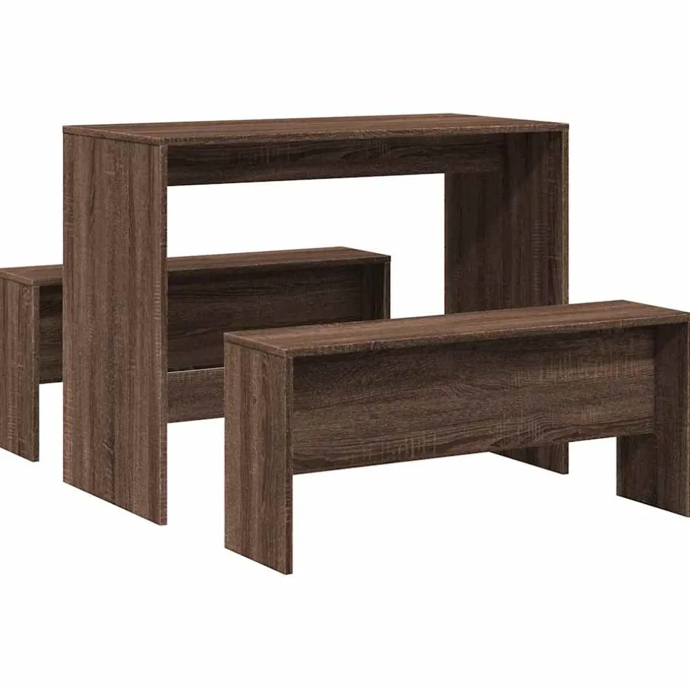 vidaXL 3-delige Eettafel en bankenset bewerkt hout bruin eikenkleur