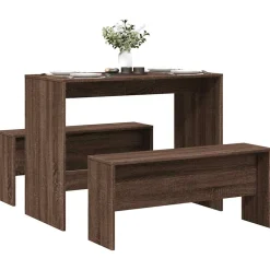 vidaXL 3-delige Eettafel en bankenset bewerkt hout bruin eikenkleur