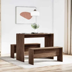 vidaXL 3-delige Eettafel en bankenset bewerkt hout bruin eikenkleur