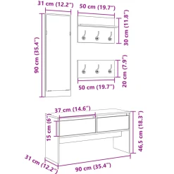 vidaXL 4-delige Garderobe set bewerkt hout wit