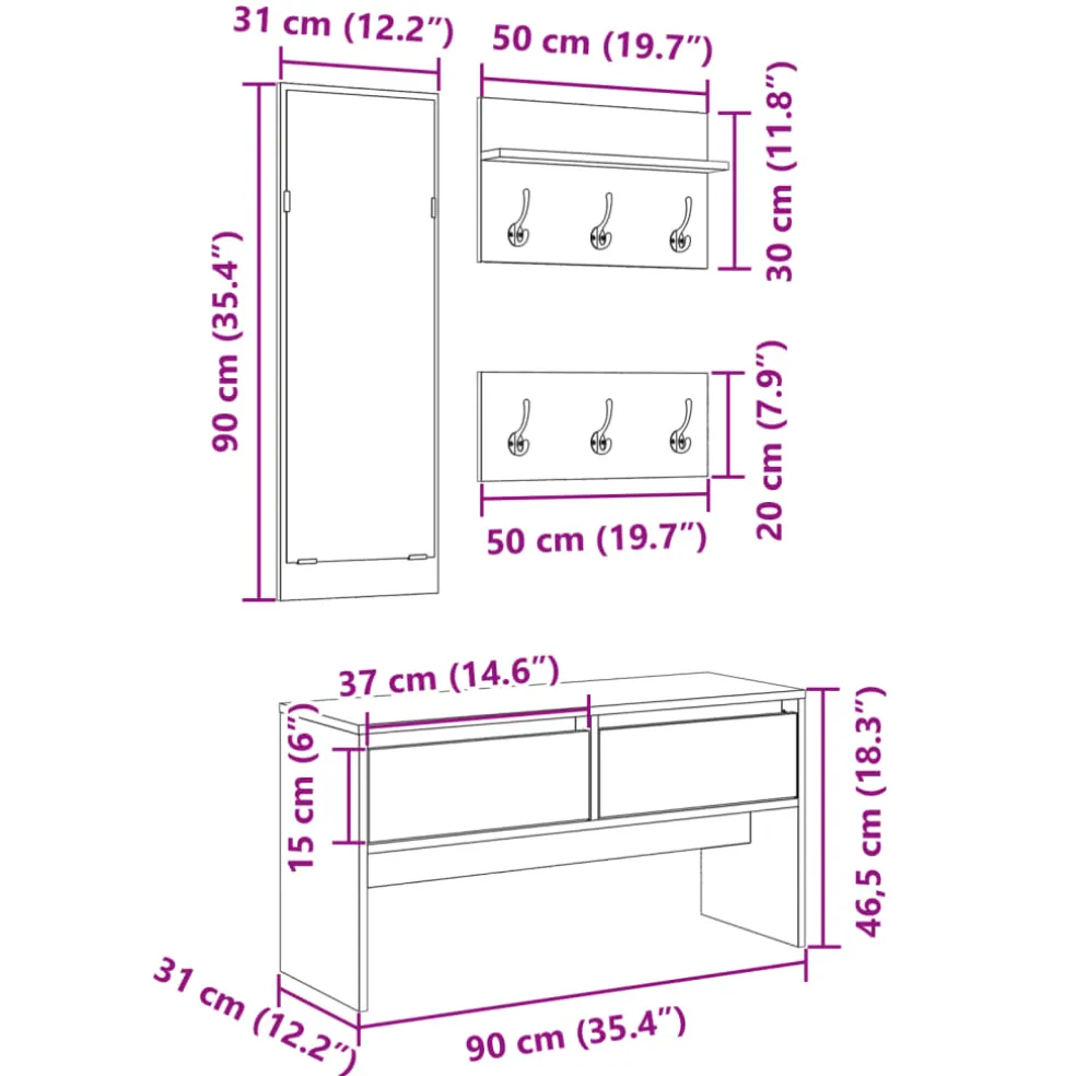 vidaXL 4-delige Garderobe set bewerkt hout wit