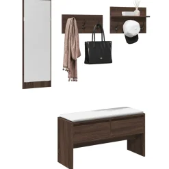 vidaXL 4-delige Garderobe set bewerkt hout bruin eikenkleurig