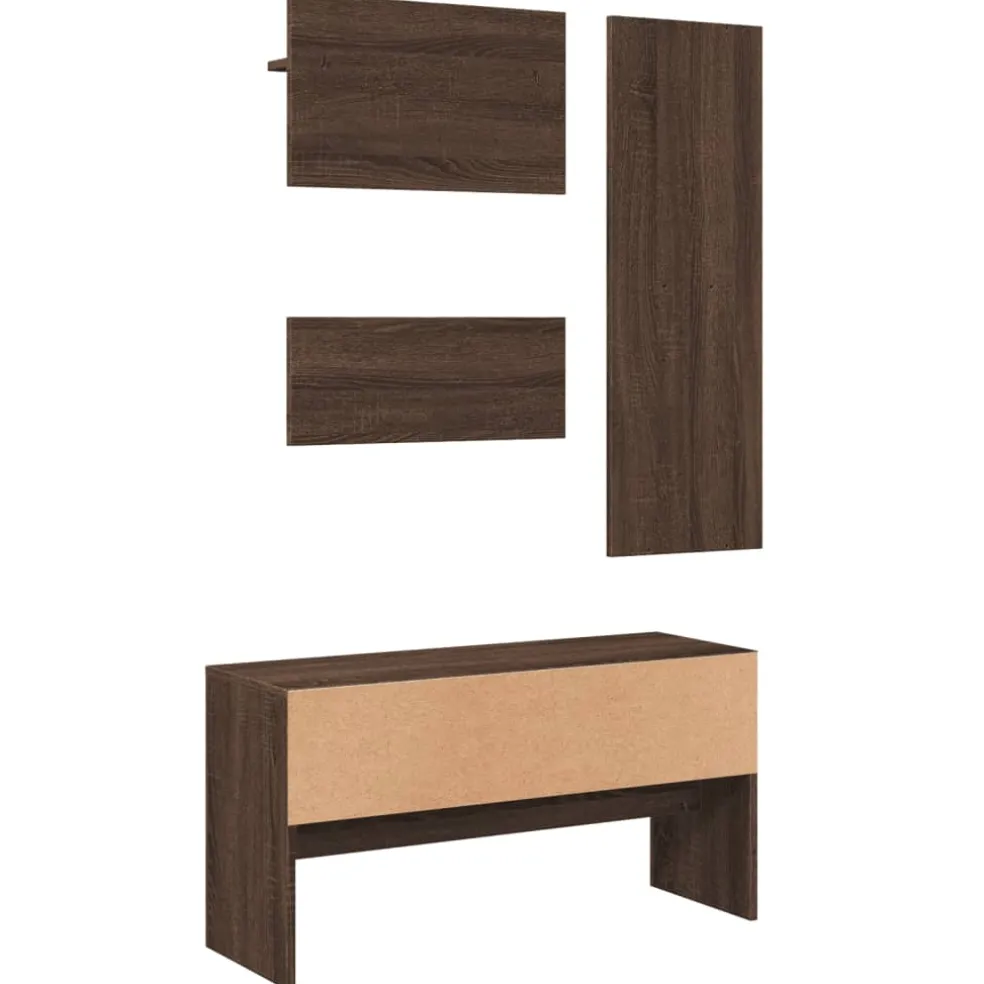 vidaXL 4-delige Garderobe set bewerkt hout bruin eikenkleurig