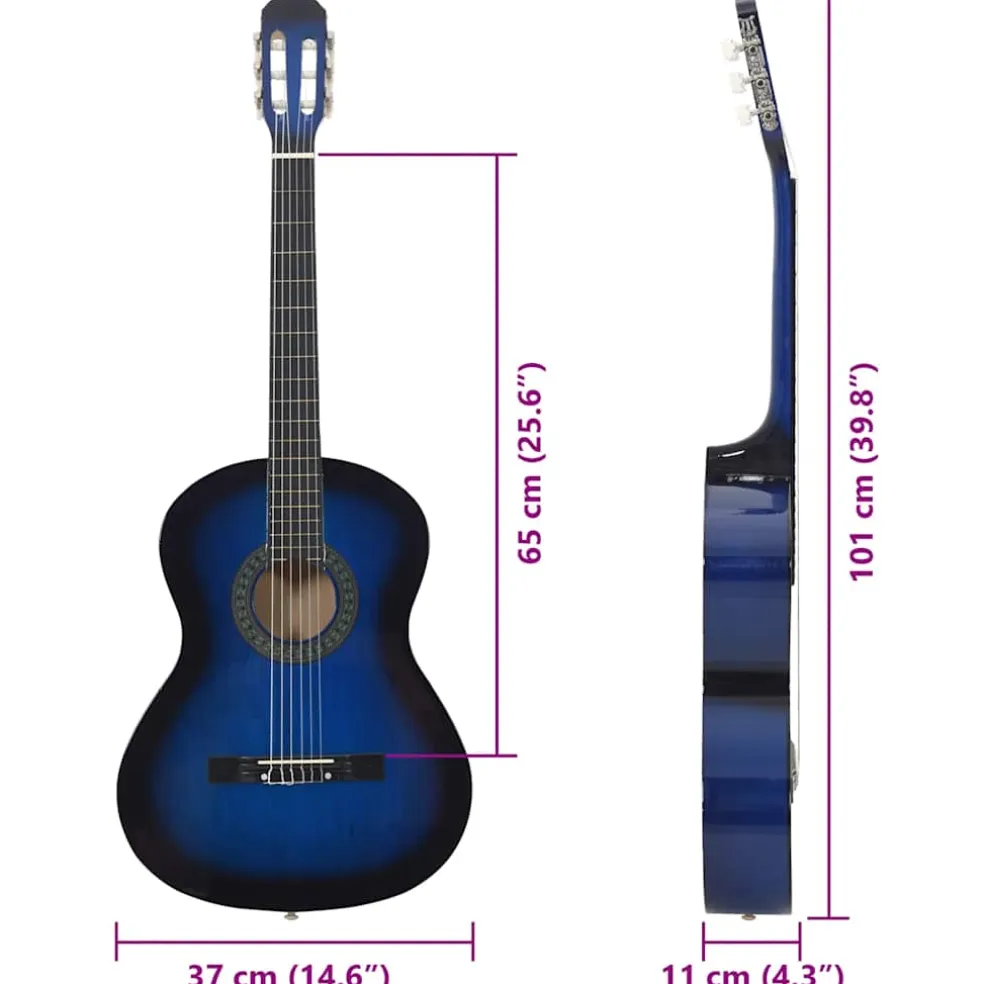 vidaXL 12-delige Gitaarset klassiek beginner 4/4 39" blauw