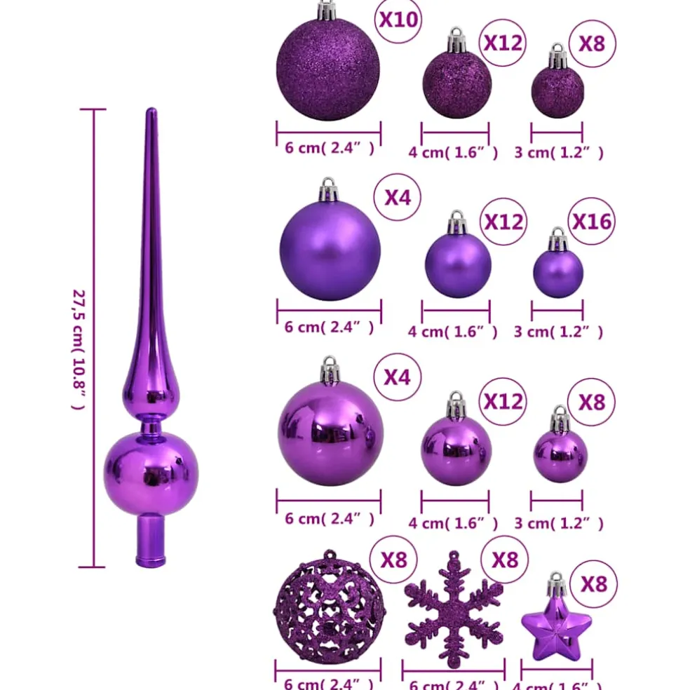 vidaXL 111-delige Kerstballenset polystyreen paars