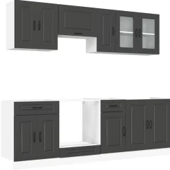 vidaXL 8-delige Keukenkastenset Kalmar bewerkt hout zwart