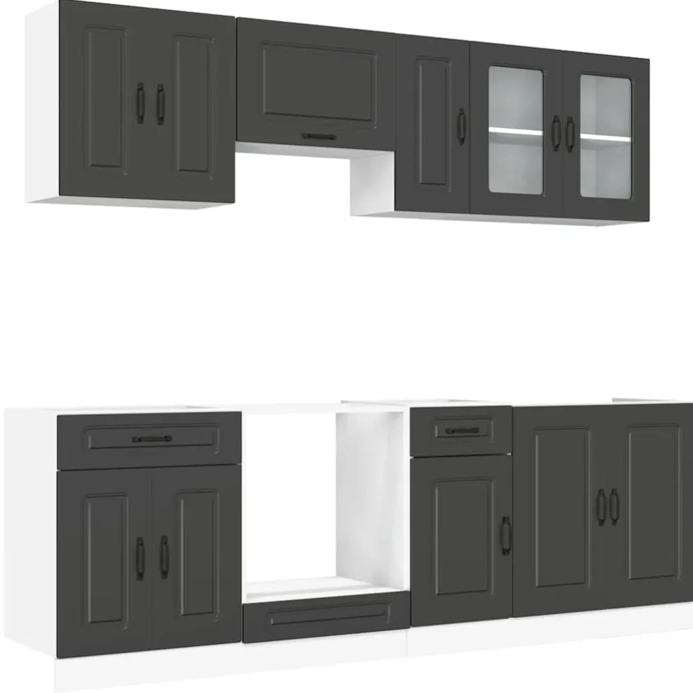 vidaXL 8-delige Keukenkastenset Kalmar bewerkt hout zwart