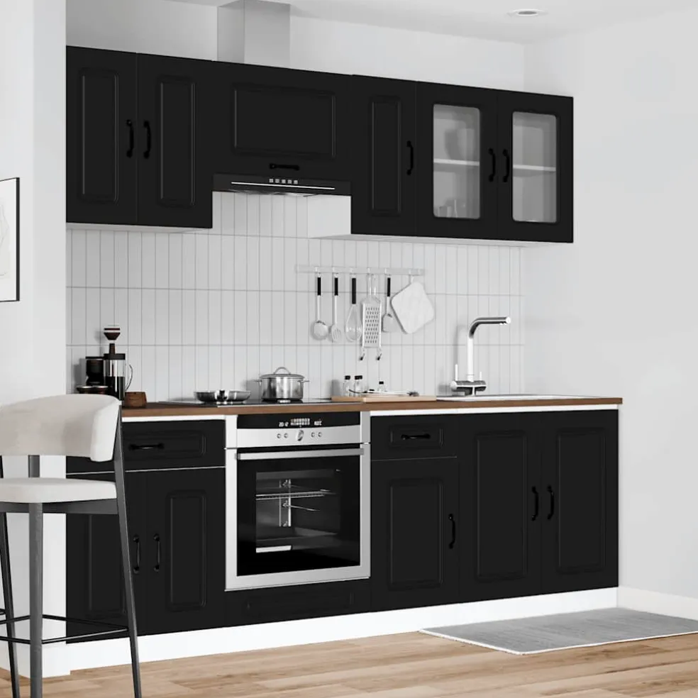 vidaXL 8-delige Keukenkastenset Kalmar bewerkt hout zwart
