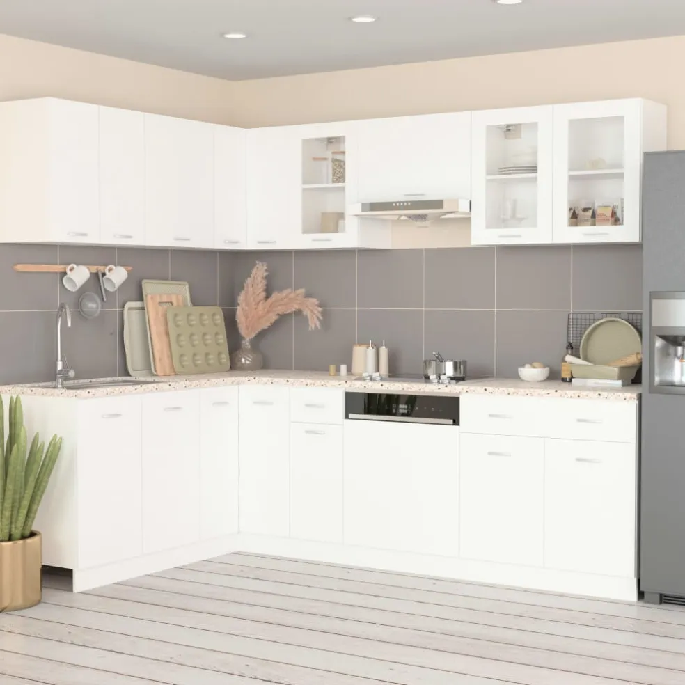 vidaXL 11-delige Keukenkastenset Lyon bewerkt hout wit
