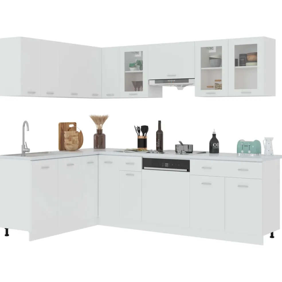 vidaXL 11-delige Keukenkastenset Lyon bewerkt hout wit