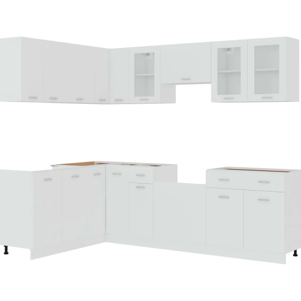 vidaXL 11-delige Keukenkastenset Lyon bewerkt hout wit