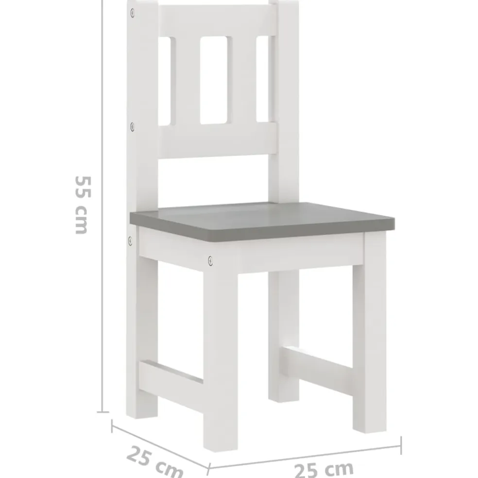 vidaXL 3-delige Kindertafel- en stoelenset MDF wit en grijs