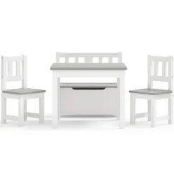 vidaXL 3-delige Kindertafel- en stoelenset MDF wit en grijs