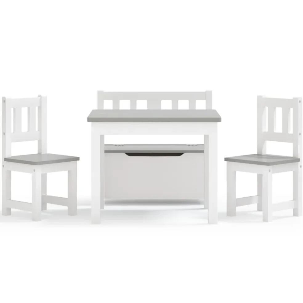 vidaXL 3-delige Kindertafel- en stoelenset MDF wit en grijs