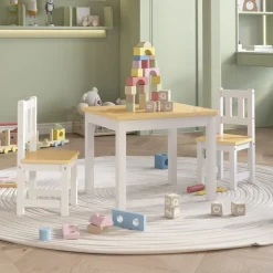 vidaXL 3-delige Kindertafel- en stoelenset MDF wit en grijs