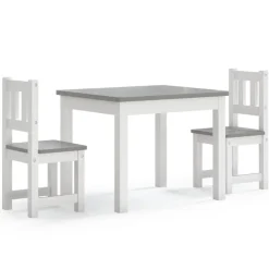 vidaXL 3-delige Kindertafel- en stoelenset MDF wit en grijs
