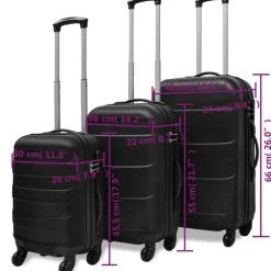 vidaXL 3-delige Kofferset hard 45,5/55/66 cm zwart