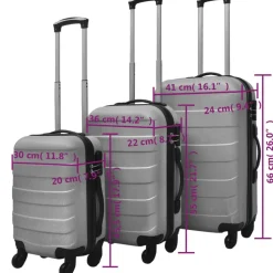 vidaXL 3-delige Kofferset hard 45,5/55/66 cm zilverkleurig