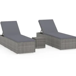 vidaXL 3-delige Ligbeddenset met theetafel poly rattan grijs