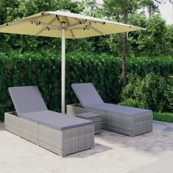 vidaXL 3-delige Ligbeddenset met theetafel poly rattan grijs