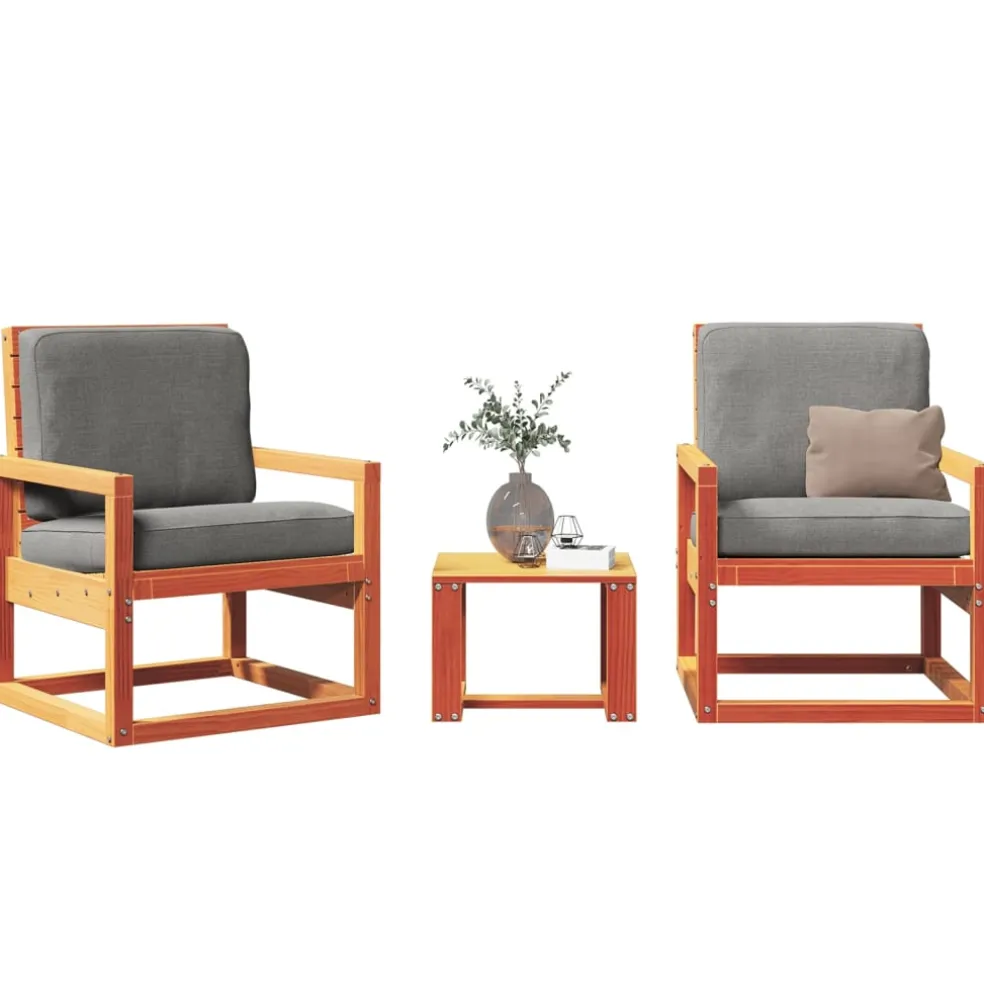 vidaXL 3-delige Loungeset massief grenenhout wasbruin