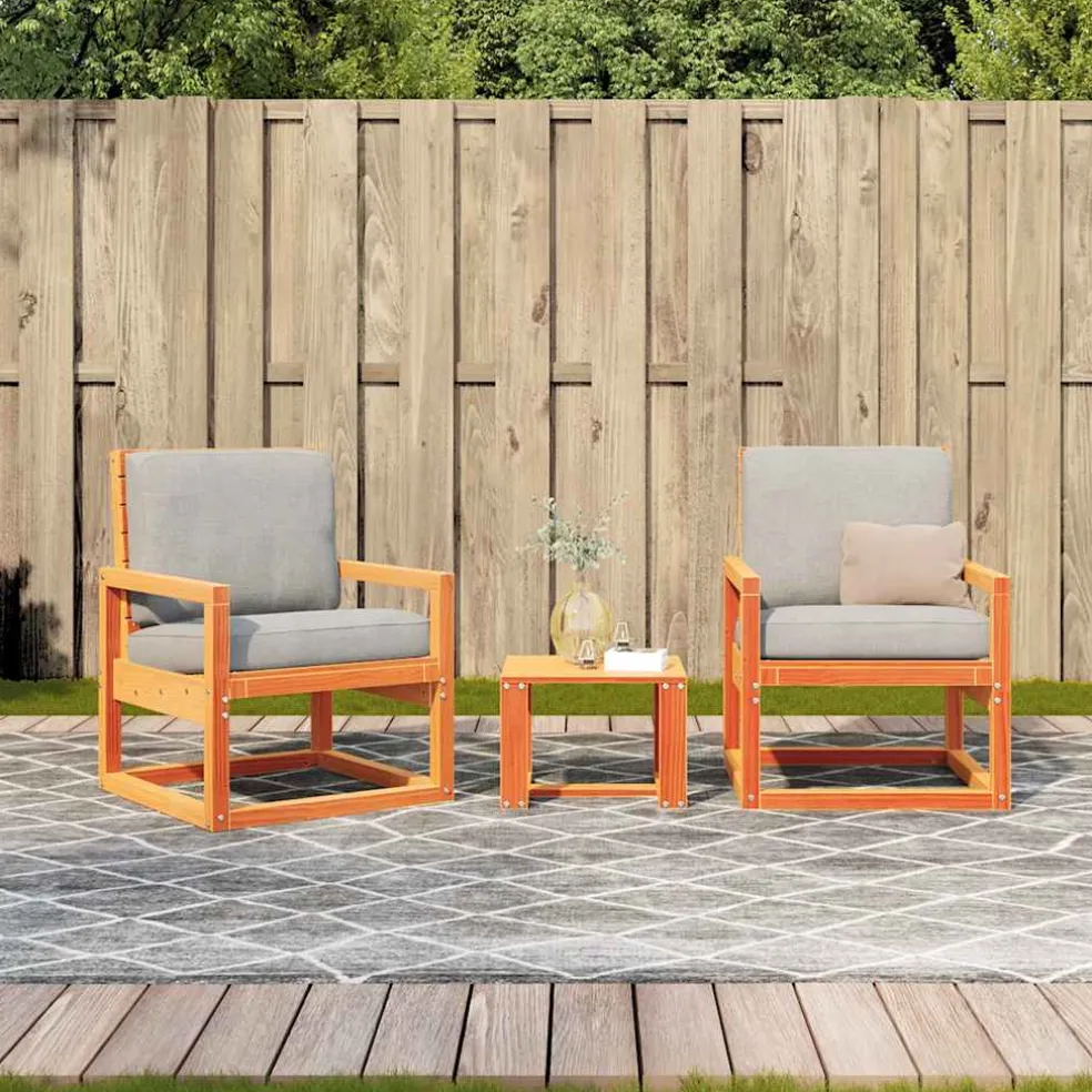 vidaXL 3-delige Loungeset massief grenenhout wasbruin
