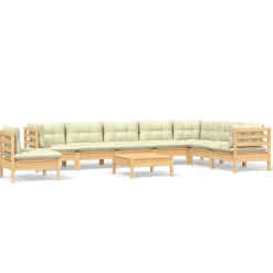 vidaXL 9-delige Loungeset met crèmekleurige kussens massief grenenhout
