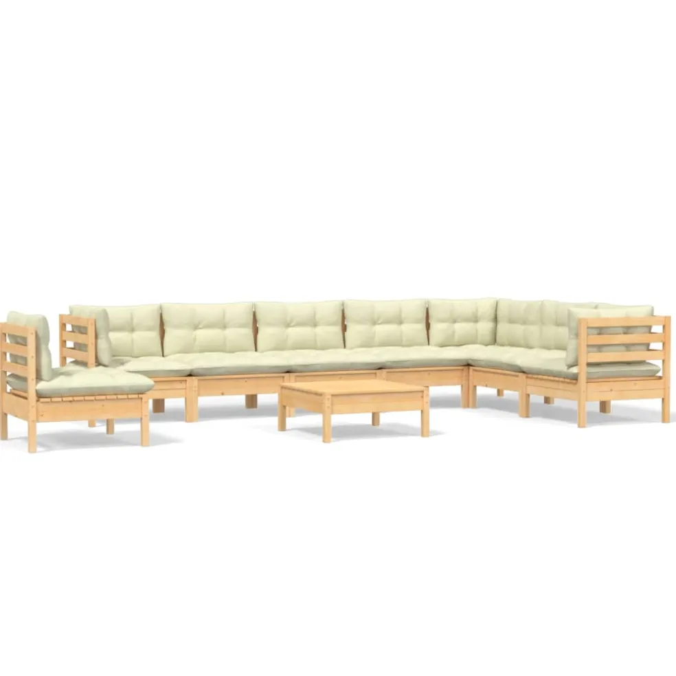 vidaXL 9-delige Loungeset met crèmekleurige kussens massief grenenhout