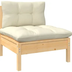 vidaXL 5-delige Loungeset met crèmekleurige kussens grenenhout