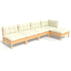 vidaXL 5-delige Loungeset met crèmekleurige kussens grenenhout