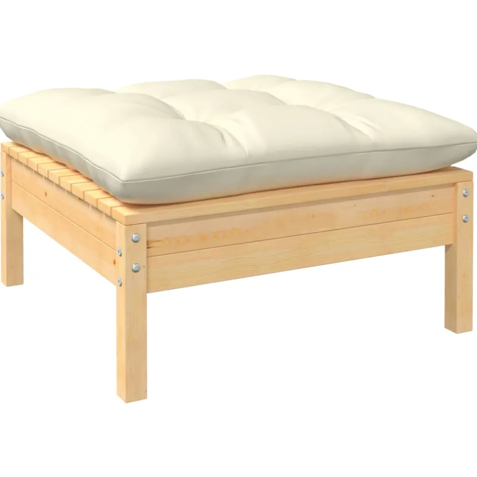 vidaXL 5-delige Loungeset met crèmekleurige kussens massief grenenhout