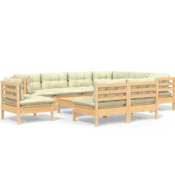 vidaXL 10-delige Loungeset met crèmekleurige kussens grenenhout