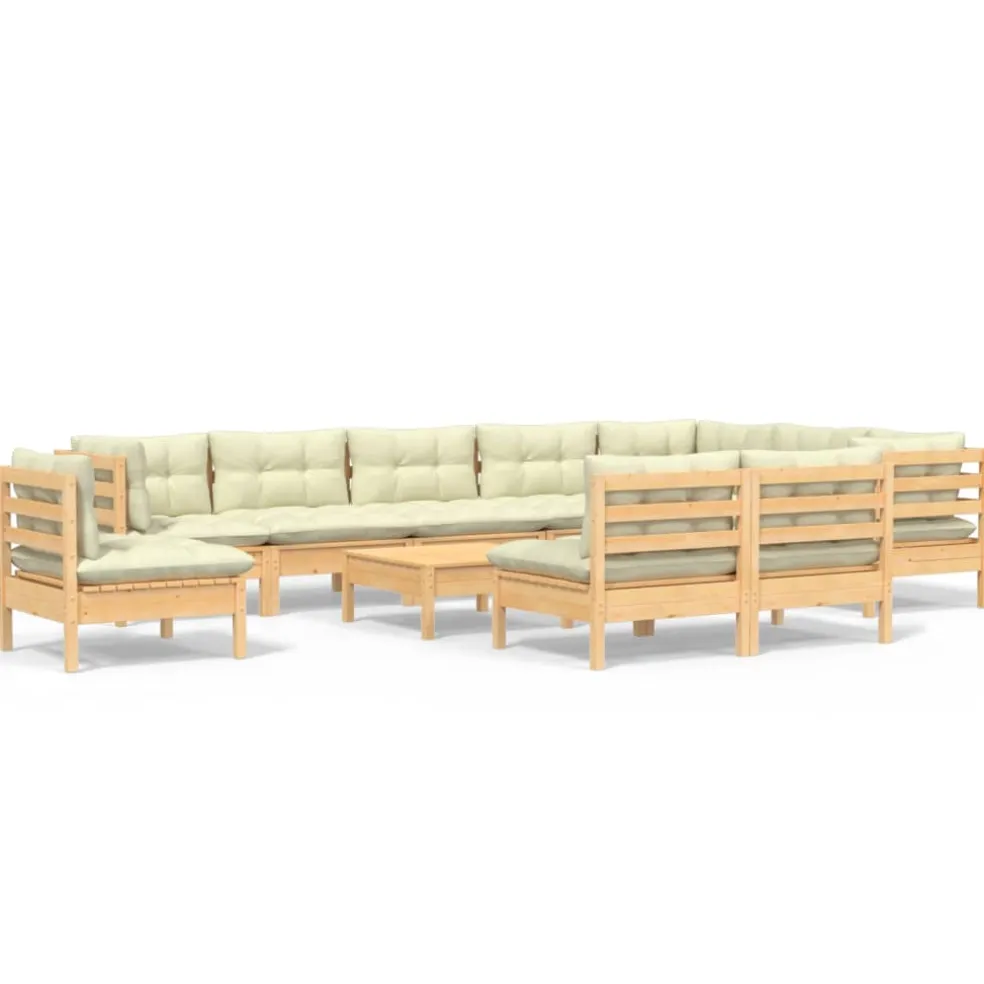 vidaXL 11-delige Loungeset met crèmekleurige kussens grenenhout