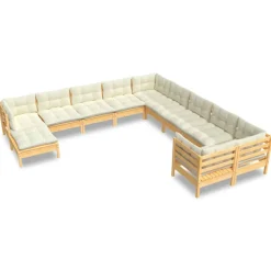 vidaXL 11-delige Loungeset met crèmekleurige kussens grenenhout