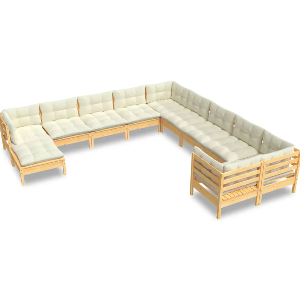 vidaXL 11-delige Loungeset met crèmekleurige kussens grenenhout