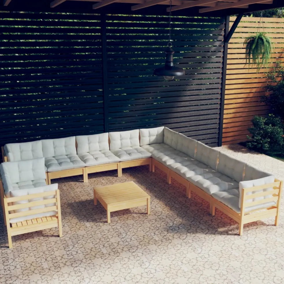 vidaXL 12-delige Loungeset met crèmekleurige kussens grenenhout