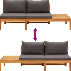 vidaXL 3-delige Loungeset met donkergrijze kussens acaciahout