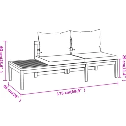 vidaXL 3-delige Loungeset met donkergrijze kussens acaciahout