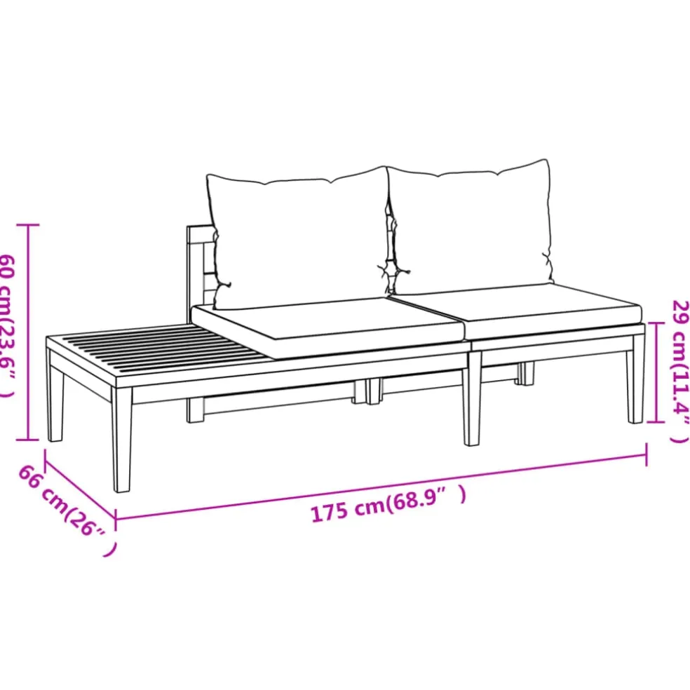 vidaXL 3-delige Loungeset met donkergrijze kussens acaciahout