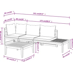 vidaXL 3-delige Loungeset met donkergrijze kussens acaciahout