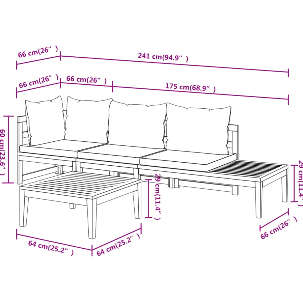 vidaXL 3-delige Loungeset met donkergrijze kussens acaciahout