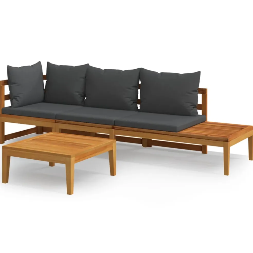 vidaXL 3-delige Loungeset met donkergrijze kussens acaciahout