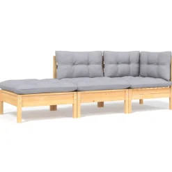vidaXL 6-delige Loungeset met grijze kussens massief grenenhout
