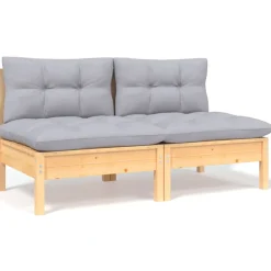 vidaXL 6-delige Loungeset met grijze kussens massief grenenhout