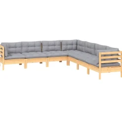 vidaXL 7-delige Loungeset met grijze kussens grenenhout