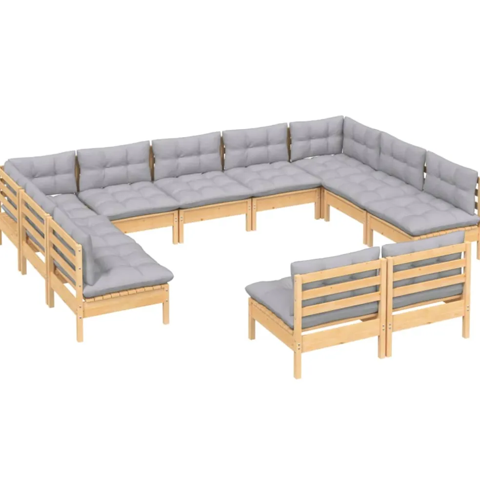 vidaXL 11-delige Loungeset met grijze kussens massief grenenhout
