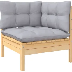 vidaXL 11-delige Loungeset met grijze kussens massief grenenhout
